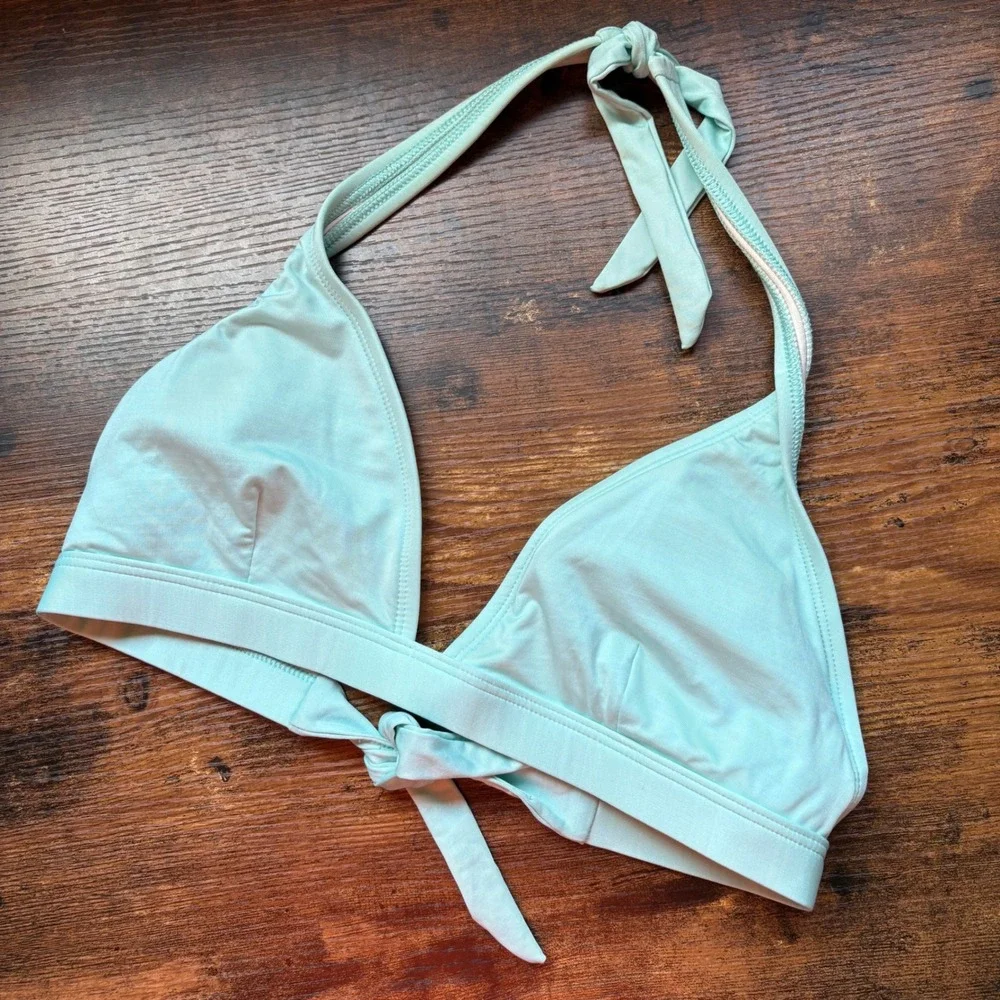 Patagonia Light Aqua Blue Triangle Halter Bikini Top Swimwear Womens Large